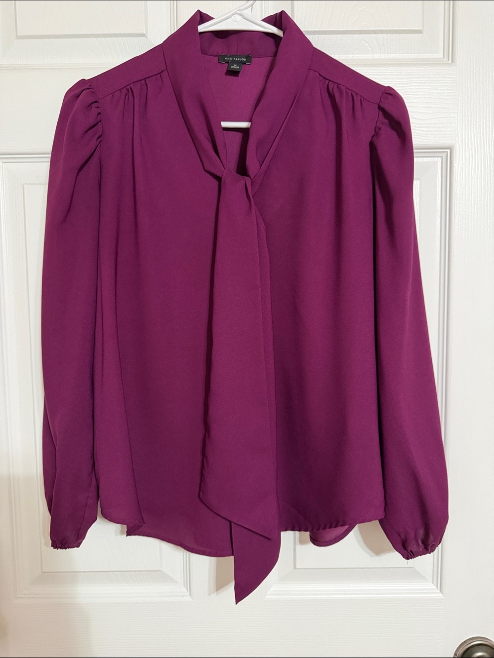 Ann Taylor Magenta Tie-Neck Blouse